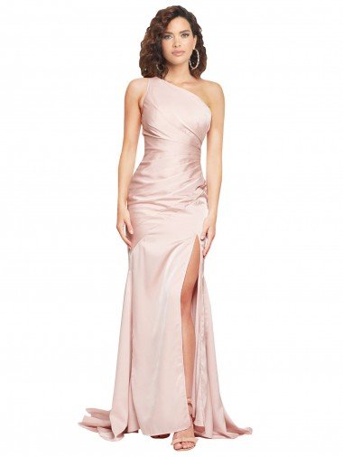 Full Length One Shoulder Long Silky Satin Prom Dress with High Split Canada