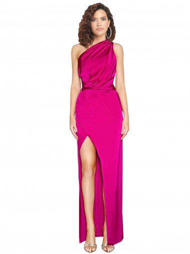 One Shoulder Long Full Length Silky Satin Prom Dress with Front Side Split Canada