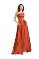 Strapless Sweep Train Silky Satin Prom Dress with Pleats