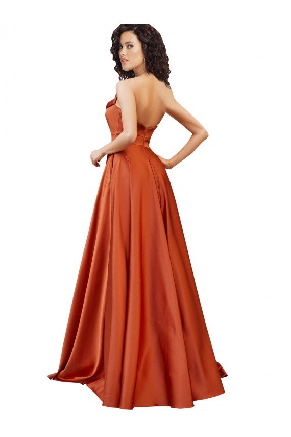 Strapless Sweep Train Silky Satin Prom Dress with Pleats