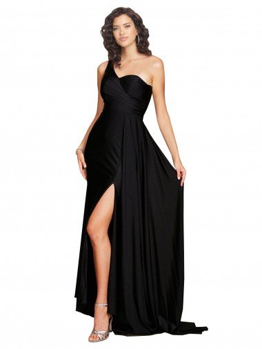 Floor Length One Shoulder Silky Satin Prom Dress with Side Slit Canada