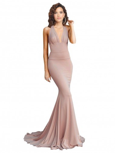 Deep V-Neck Mermaid Low Back Long Spandex Prom Dress Canada