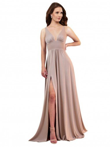 Long A-Line Plunge V-Neckline Spandex Prom Dress with Slit Canada