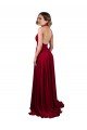 A-Line Halter Plunge V-Neckline Open Back Spandex Prom Dress with Slit