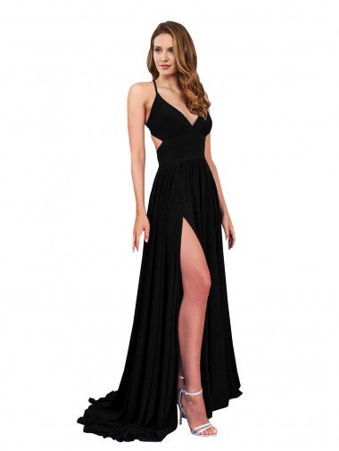 High Slit Open Back Long Spandex Prom Dress with Lined Crossover Bust Canada