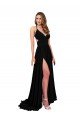 High Slit Open Back Long Spandex Prom Dress with Lined Crossover Bust