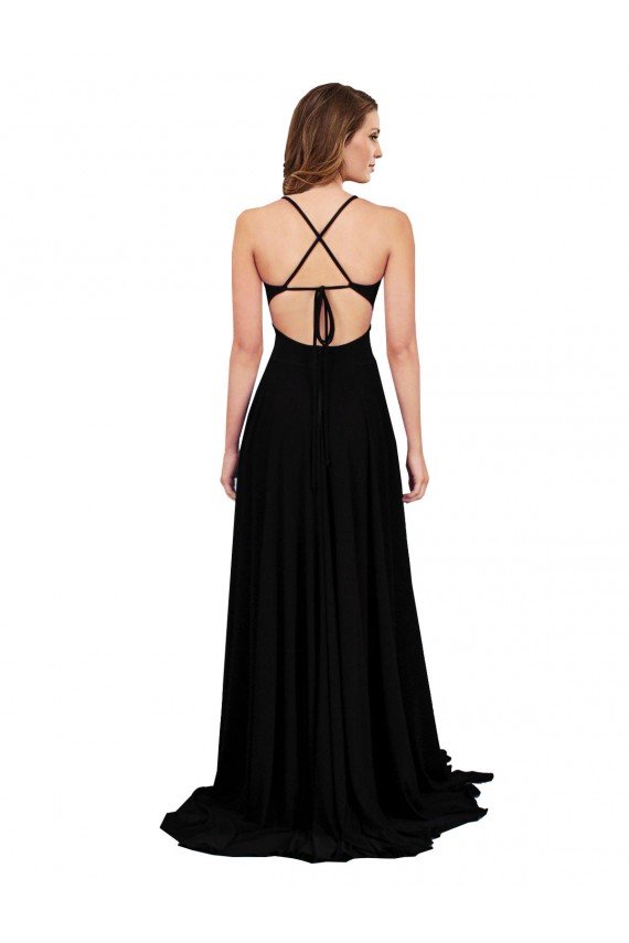 High Slit Open Back Long Spandex Prom Dress with Lined Crossover Bust