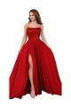 Lace Over Bodice Long Spandex Prom Dress with Slit