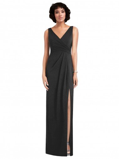 Draped Wrap Maxi Spandex Prom Dress with Front Slit Canada