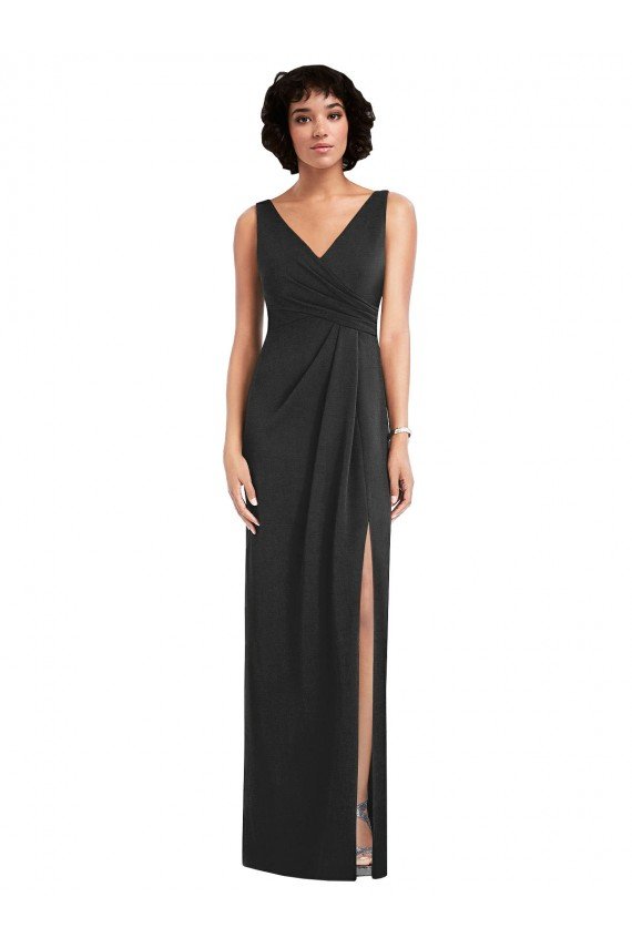 Draped Wrap Maxi Spandex Prom Dress with Front Slit