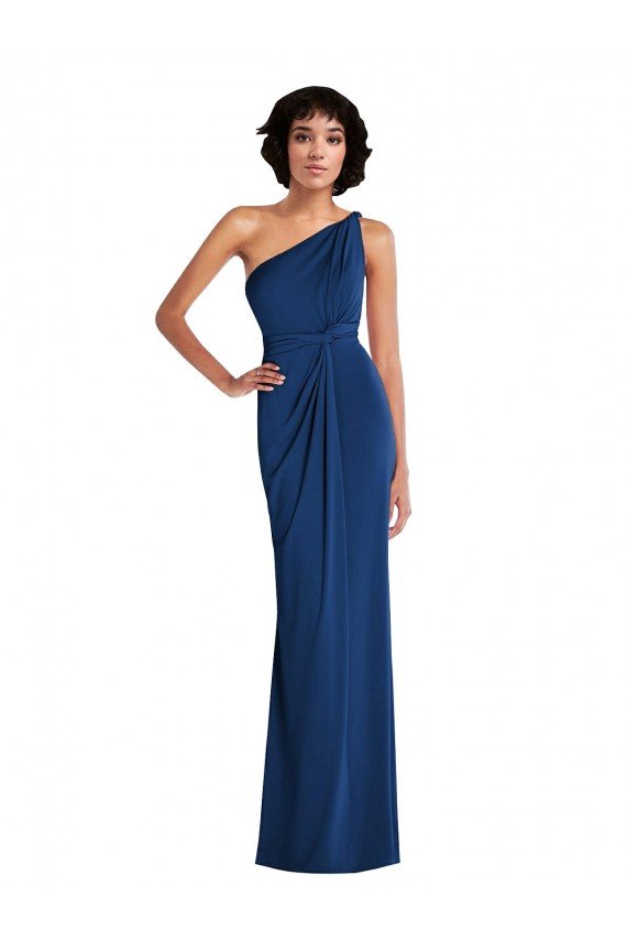 Grecian Inspired One Shoulder Twist Draped Maxi Spandex Prom Dress