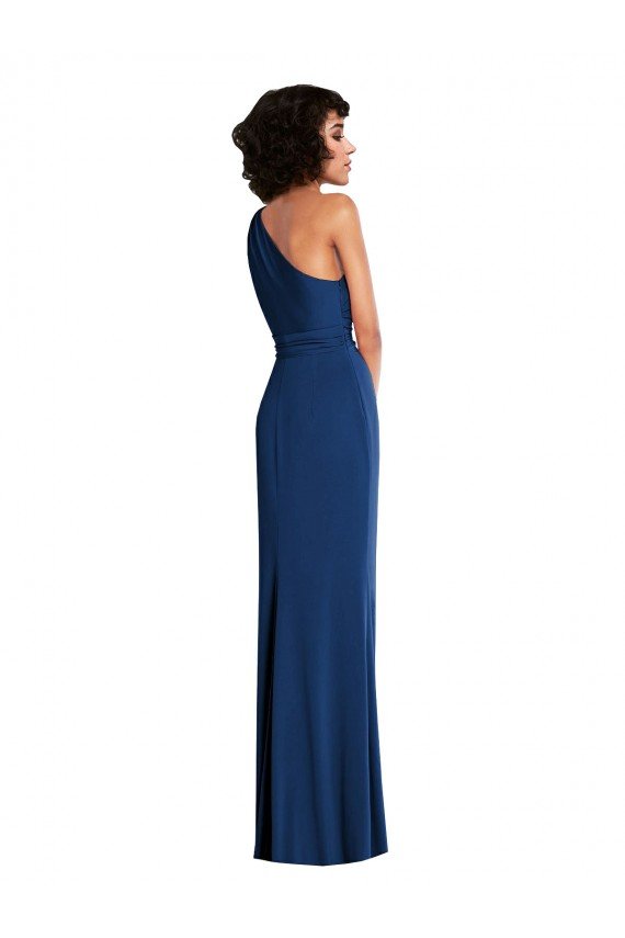 Grecian Inspired One Shoulder Twist Draped Maxi Spandex Prom Dress