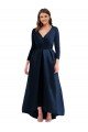 Long Sleeves Wrapped Spandex Prom Dress with High Low Full Skirt and Pockets