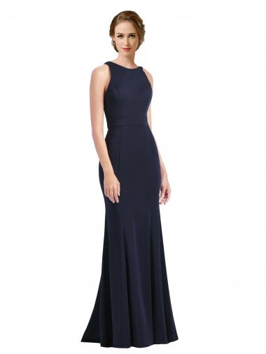 High Neck Sheath Long Crepe Prom Dress Canada