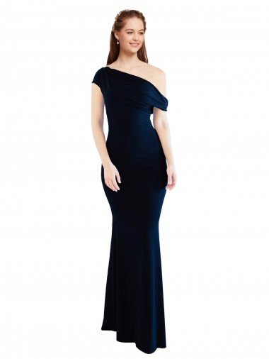 Draped Off the Shoulder Fitted Crepe Prom Dress Canada