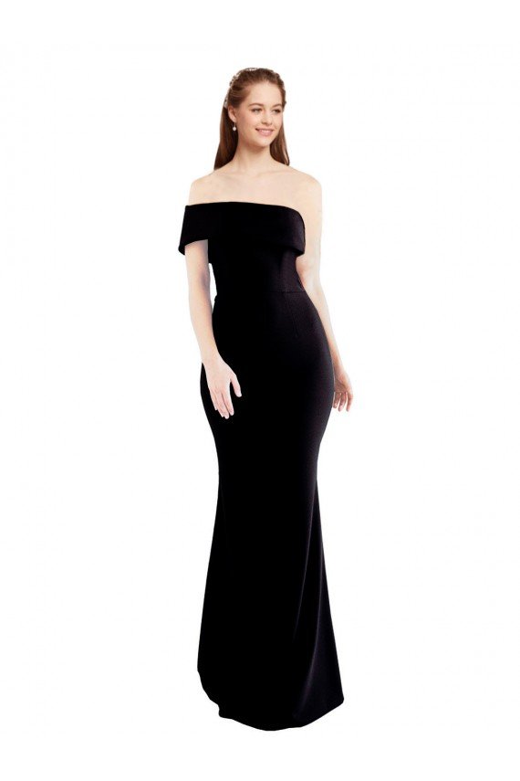 Asymmetrical Draped Off the Shoulder Banded Crepe Prom Dress