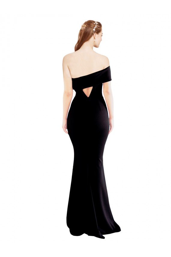 Asymmetrical Draped Off the Shoulder Banded Crepe Prom Dress