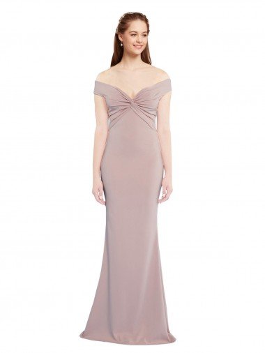 Knotted Off the Shoulder Crepe Prom Dress with Cut-Out Back Canada