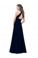 High Neck Crepe Prom Dress with Pleats and Keyhole Back