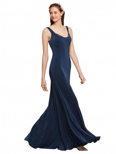 Fit and Flare Long Crepe Prom Dress with Round Neck Canada