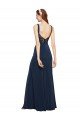 Fit and Flare Long Crepe Prom Dress with Round Neck