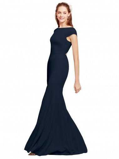 Fit and Flare Long Crepe Prom Dress with Tie Open Back Canada