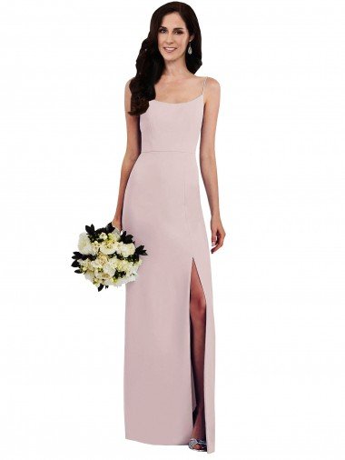 Spaghetti Strap V Back Crepe Prom Dress with Front Slit Canada