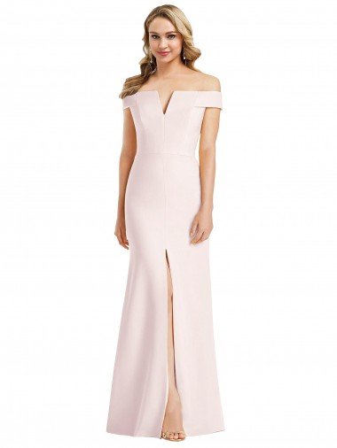 Off the Shoulder Notch Trumpet Crepe Prom Dress with Front Slit Canada