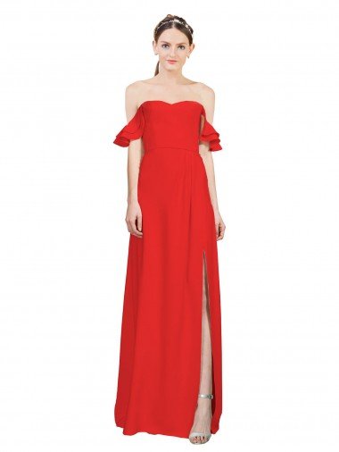 Double Ruffle Flounce Sleeves Crepe Prom Dress with Slit Canada