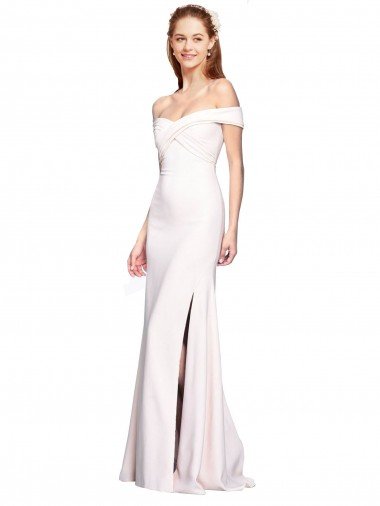 Criss Cross Off the Shoulder Crepe Prom Dress with Side Slit Canada