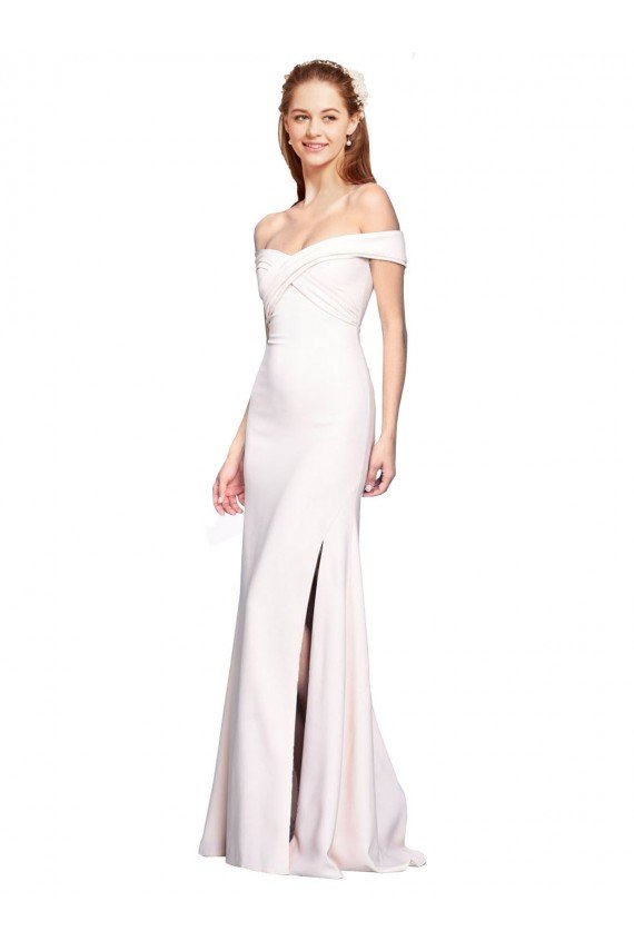 Criss Cross Off the Shoulder Crepe Prom Dress with Side Slit