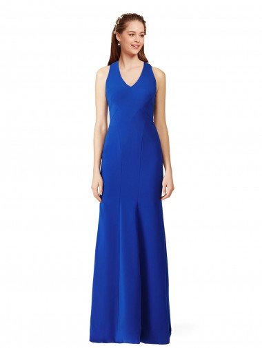 Halter V-Neck Long A-Line Crepe Prom Dress Canada