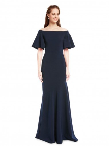 Off the Shoulder Crepe Prom Dress with Short Ruffle Sleeves. Canada