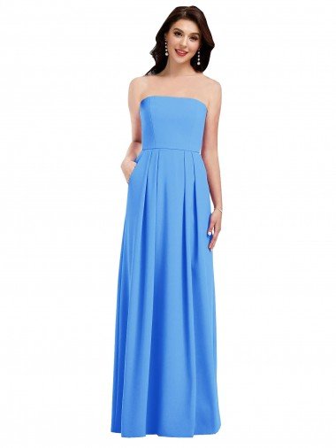 Strapless Pleated Skirt Crepe Prom Dress with Pockets Canada