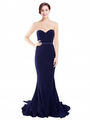 Strapless Sweetheart Neckline Crepe Prom Dress with Satin Waistband Canada