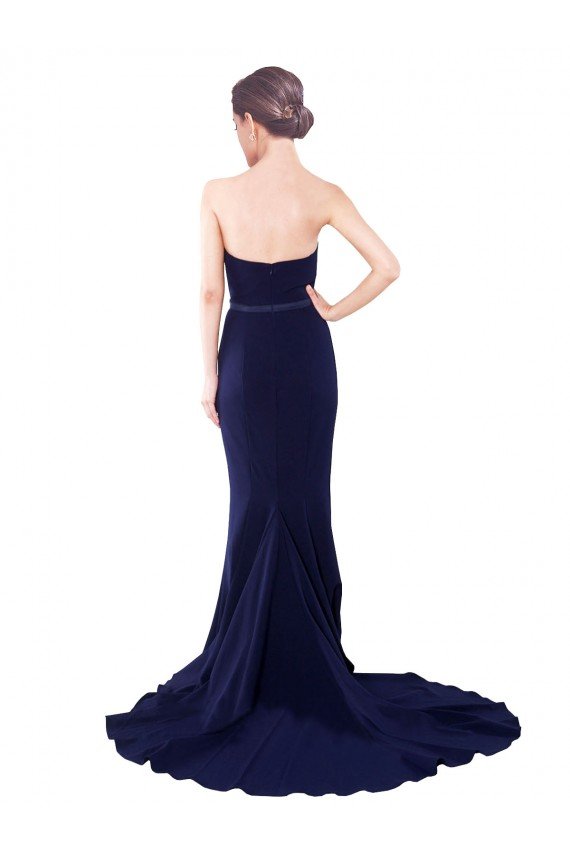 Strapless Sweetheart Neckline Crepe Prom Dress with Satin Waistband