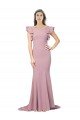 Flutter Sleeves Low V-Back High Round Neck Crepe Prom Dress