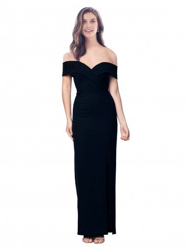 Off the Shoulder Long Full Length Crepe Prom Dress with Side Split Canada