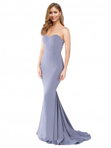 Long Strapless Sweetheart Sweep Train Crepe Prom Dress with Low Back Canada