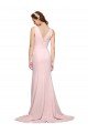 Deep V-Neckline and Back Long Sweep Train Crepe Prom Dress with Shoulder Straps