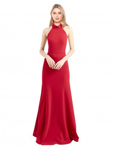 Sleek Fit and Flare High Neck Halter Stretch Crepe Prom Dress with Open Back Canada