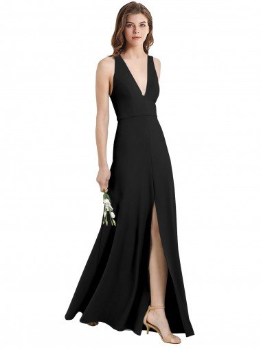 Sleek Halter V-Neck Long A-Line Stretch Crepe Prom Dress with Front Slit Canada