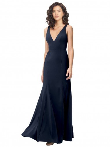 Classic V-Neck Long Stretch Crepe Prom Dress with V-Back Canada