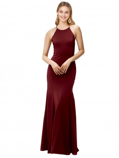 Fit and Flare Halter Neckline Stretch Crepe Prom Dress with Strappy Back Canada