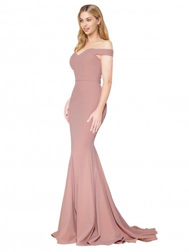 Off the Shoulder Sweetheart Long Sweep Train Crepe Prom Dress Canada