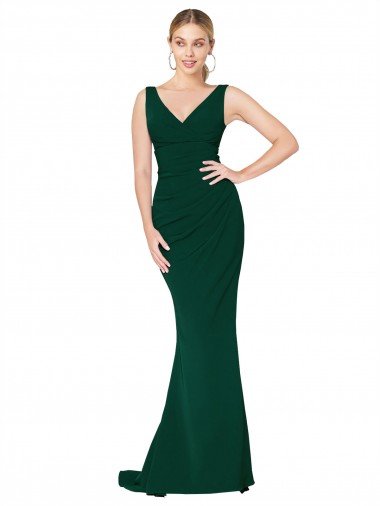 V-Neck Floor Length Long Crepe Mermaid Prom Dress Canada