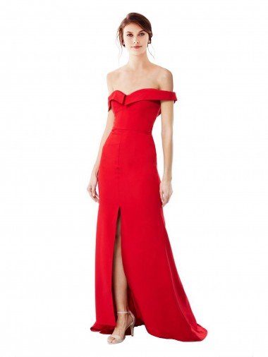 Off the Shoulder Chapel Train Crepe Prom Dress with Thigh-High slit Canada