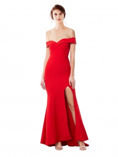 Off the Shoulder Sweetheart Maxi Crepe Prom Dress With Thigh Split and Train Canada