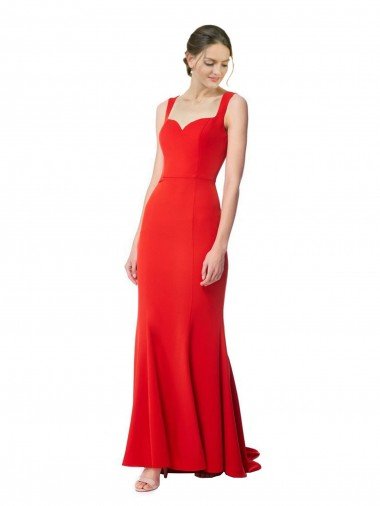 Long Chapel Train Fishtail Maxi Crepe Prom Dress with Sweetheart Neckline Canada