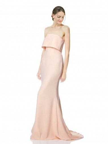 High Neck Strapless Long Crepe Maxi Prom Dress with Overlay Canada